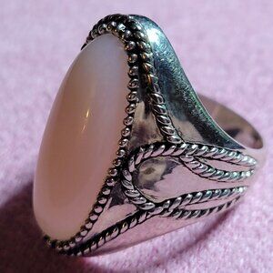 JTV Cabochon Peruvian Pink Opal Sterling Silver Ring